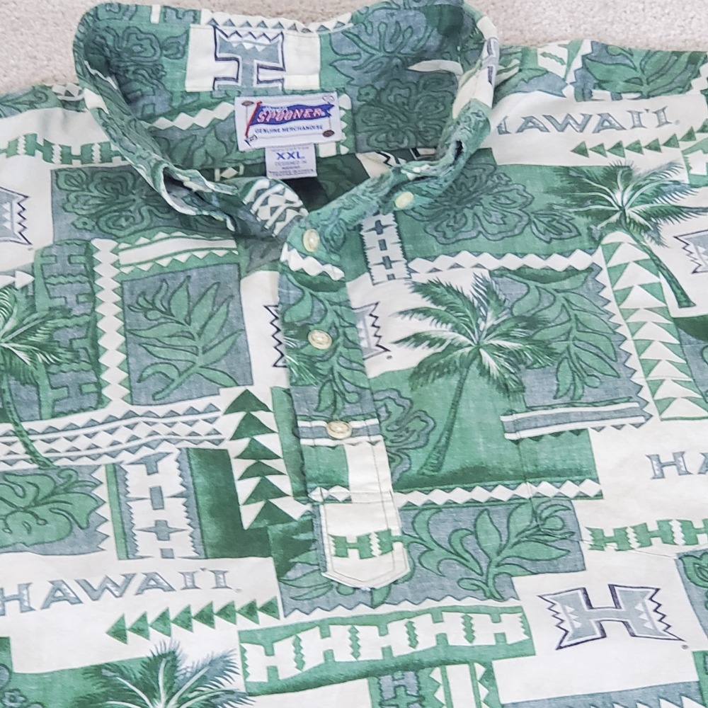 Reyn Spooner Polo Shirt Men's XXL Green Hawaii Warriors Aloha Pullover Cotton
